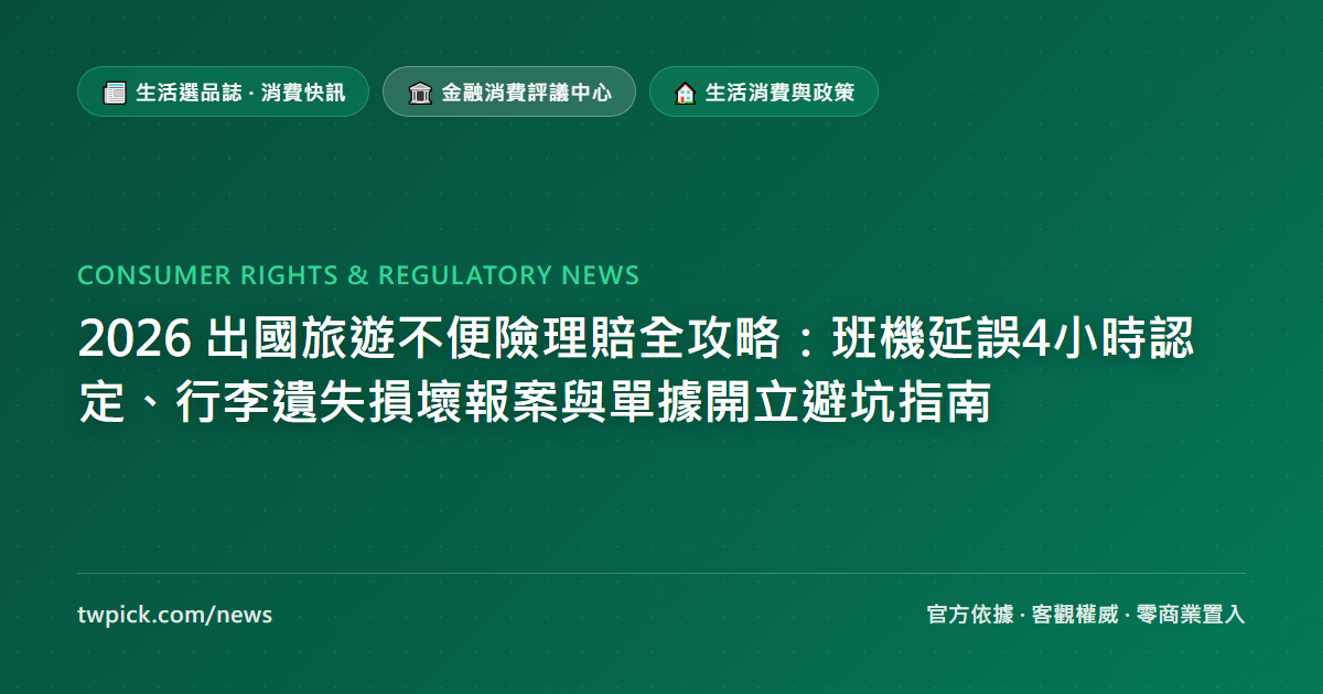 2026 出國旅遊不便險理賠全攻略:班機延誤4小時認定、行李遺失損壞報案與單據開立避坑指南