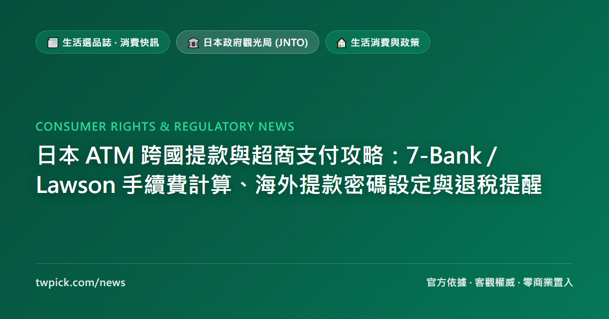 日本 ATM 跨國提款與超商支付攻略:7-Bank / Lawson 手續費計算、海外提款密碼設定與退稅提醒